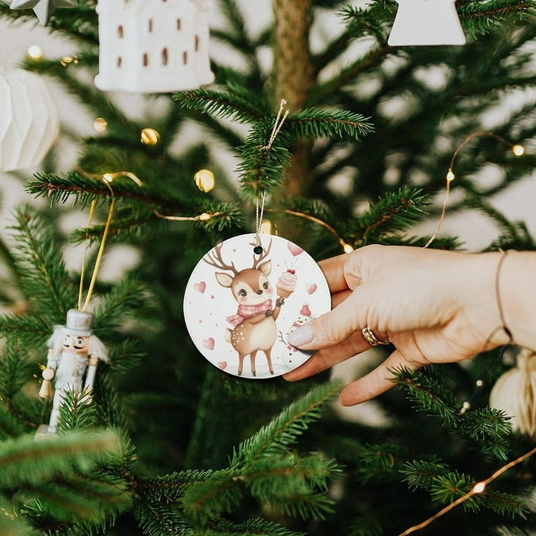 Whimsical Deer Christmas Ornament Illustrated Disc