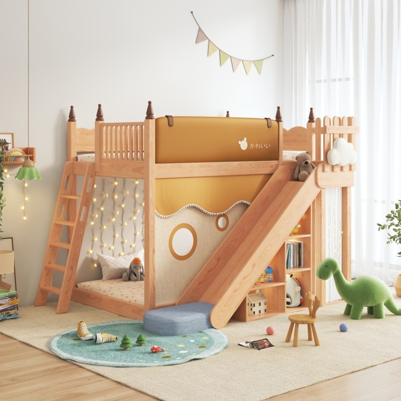 Whimsical House Loft Bed Design with Slide and Storage Steps