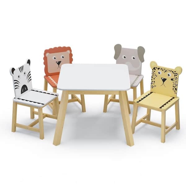 Whimsical Kids' Table Set Cartoon Animal Backrests Numbered