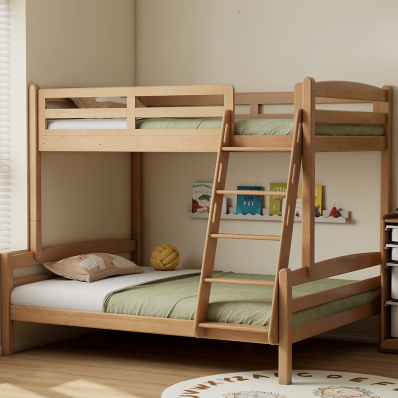 White Bunk Bed Detachable Frame Scandinavian Minimalist Vertical Ladder