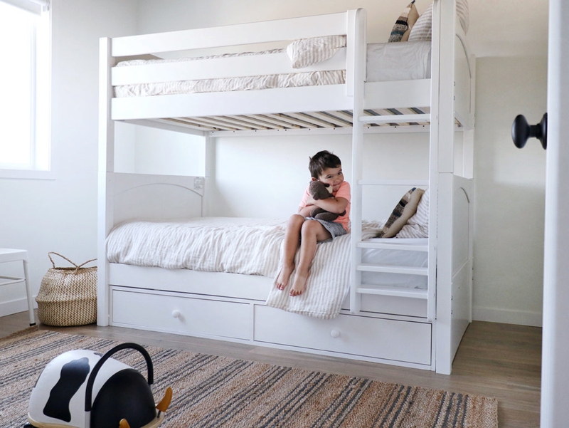 White Bunk Bed Slatted Design Twin Over Twin Coastal Style