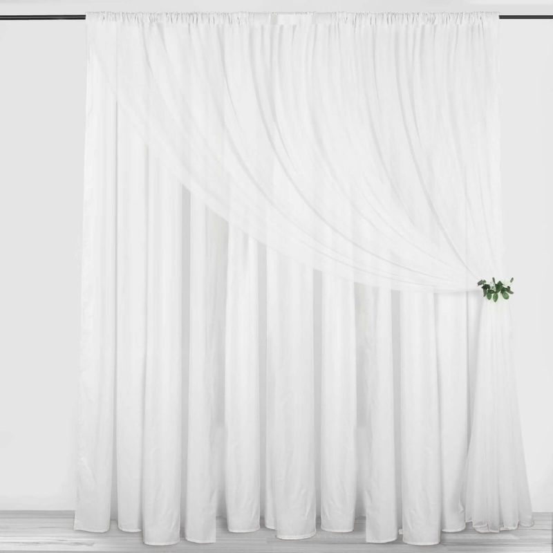 White Chiffon Polyester Event Curtain Drapes | TableclothsFactory