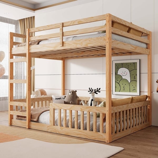 White Full Over Full Bunk Bed with Angled Ladder and Slats