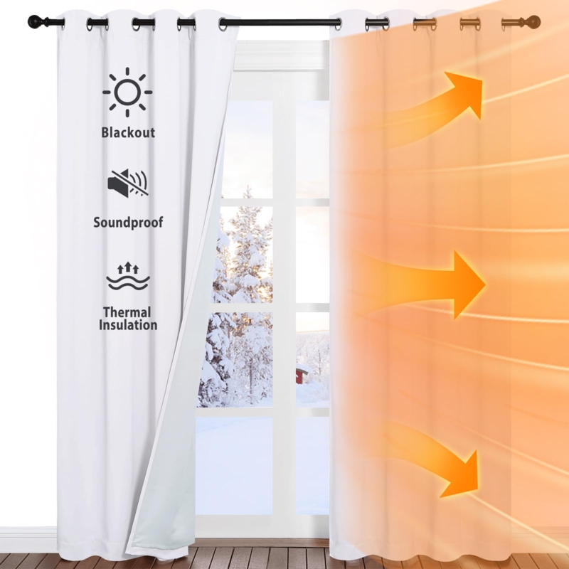 White Grommet Top Blackout Curtains with Thermal Insulation