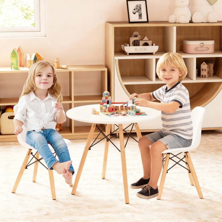 White Kids Table Set featuring Molded Seats and Wire Bracing