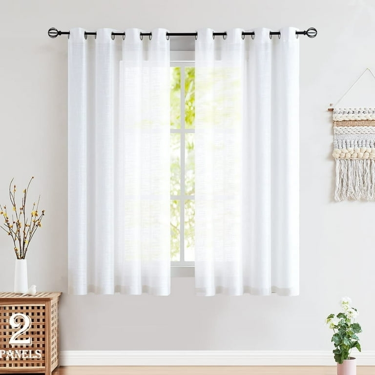 White Linen Textured Sheer Curtains with Silver Grommets