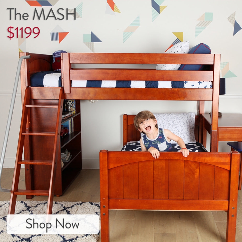 White Loft Bed with Large Integrated Desk and Side Cubby Storage