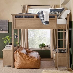 White Loft Bed with Lower Bed, Bookcase, and Stairs
