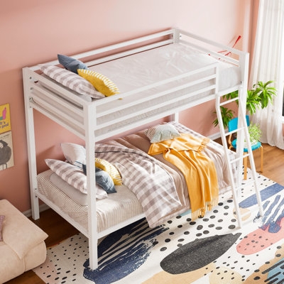 White Metal Bunk Bed Frame with Integrated Ladders for Airy Rooms