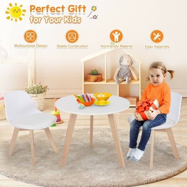 White Play Table Set with Integrated Cushions and Beech Legs