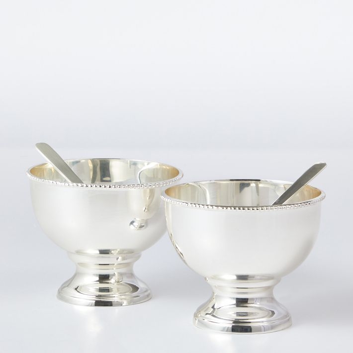White Serving Bowls with Beaded Rim and Nested Design