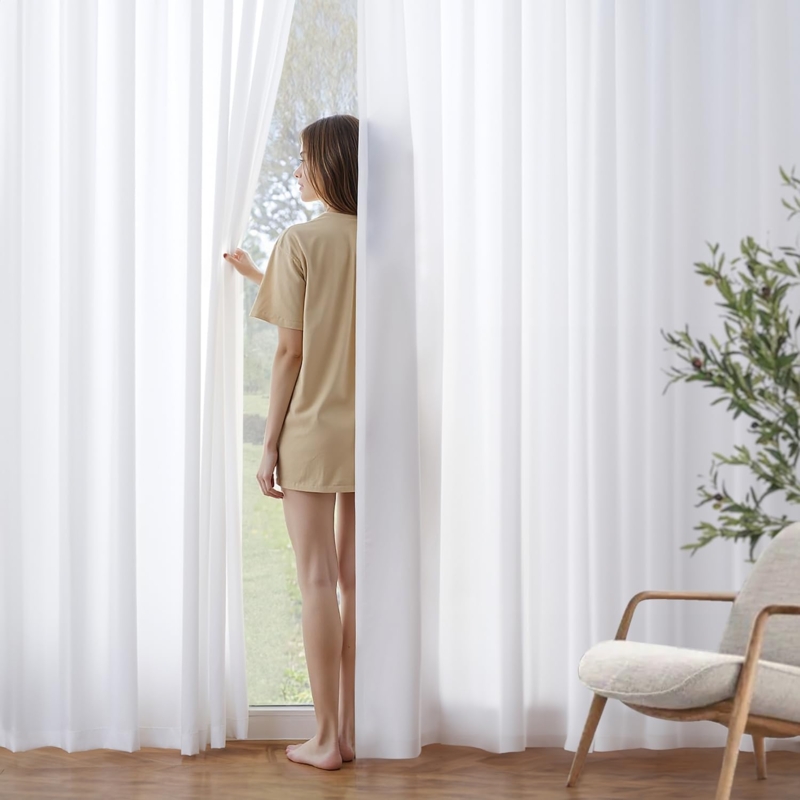 White Sheer Curtains Linen Texture Privacy Light Filtering Bright Window