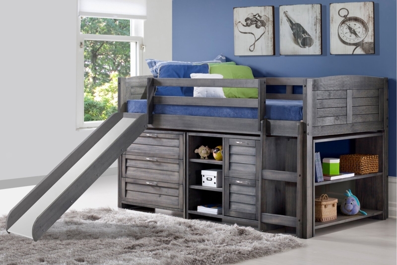White Storage Loft Bed with Integrated Slide and Staircase Drawers
