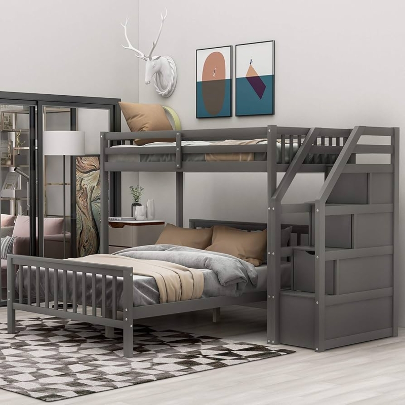 White Twin Over Full Bunk Bed with Storage Drawers