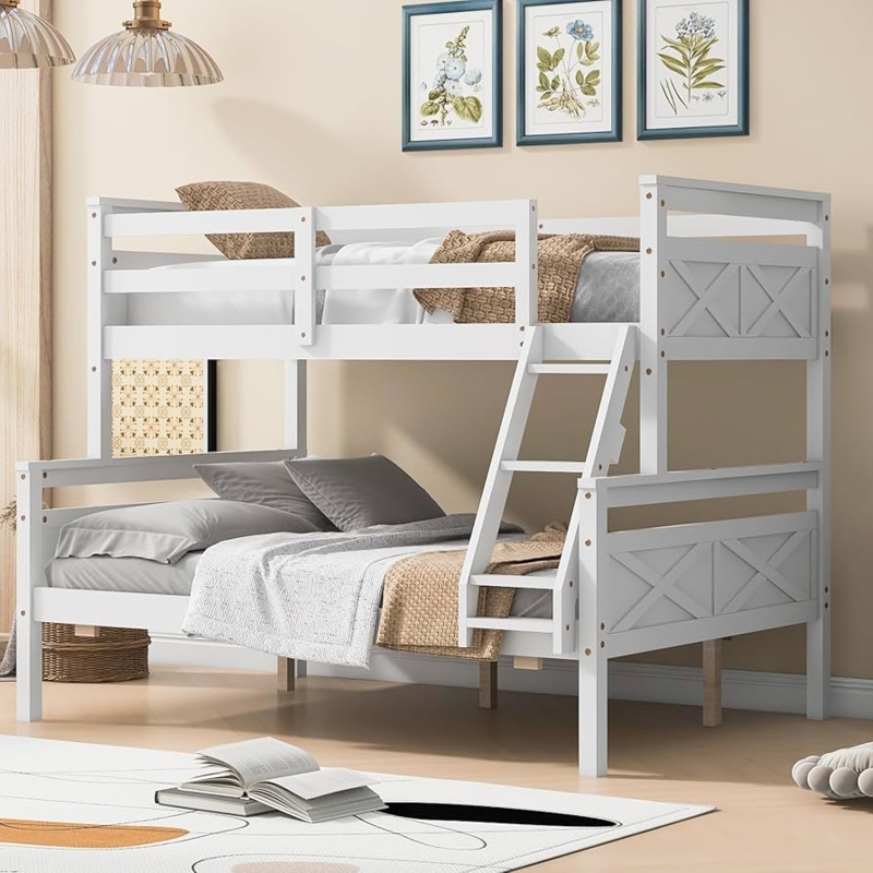 White Twin Over Full Bunk Bed with Transitional Slatted Detailing