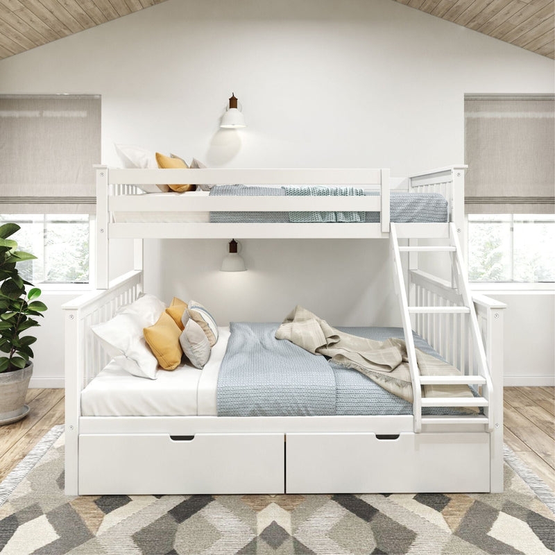 White Twin XL Over Queen Bunk Bed with Underbed Storage Drawers