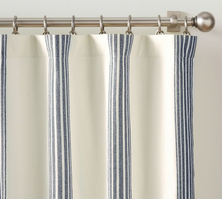Window Curtain Ring Top Horizontal Stripes Porcelain Blue Coastal