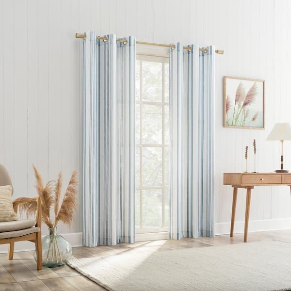 Window Curtain Textured Stripe Grommet Top Light Filtering Slate