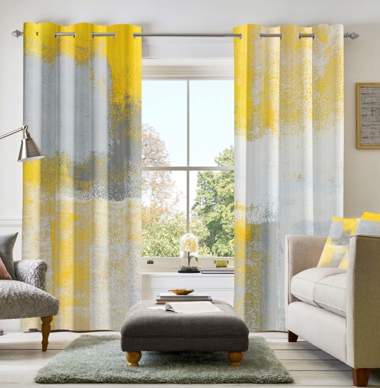 Window Curtains Abstract Fluid Pattern Vibrant Yellow Contrast