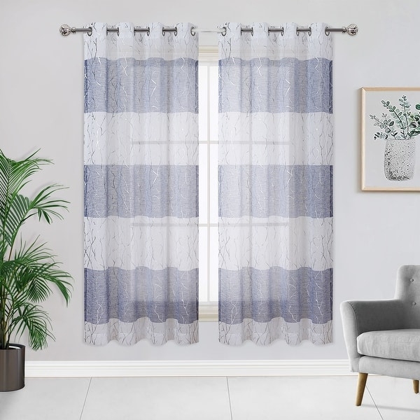 Window Curtains Airy Semi Sheer Fabric Silver Metallic Drapes