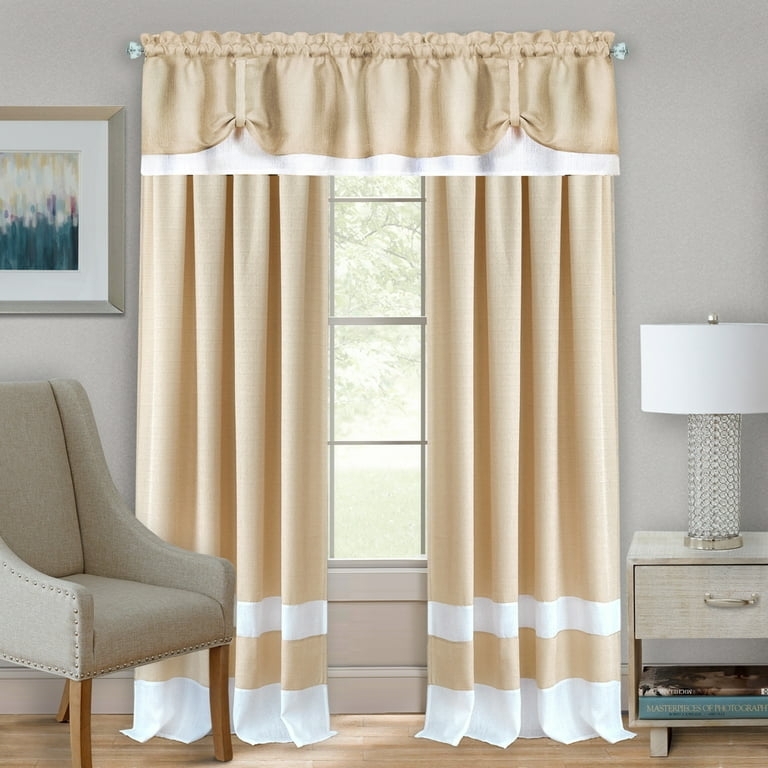 Window Curtains Beige Double Layer Woven Texture Light Filtering