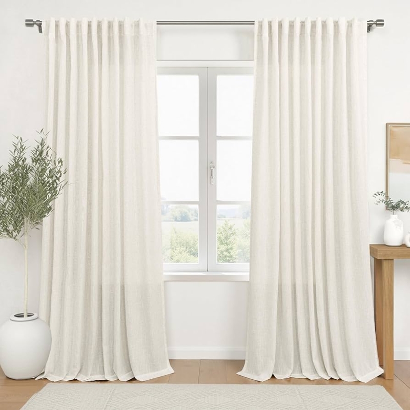 Window Curtains Cream Grommet Top Linen Like Texture Semi Sheer Airy