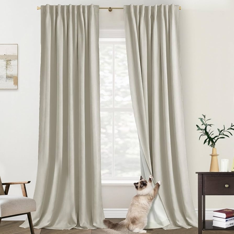 Window Curtains Greige Tone Back Tab Polished Linen Texture