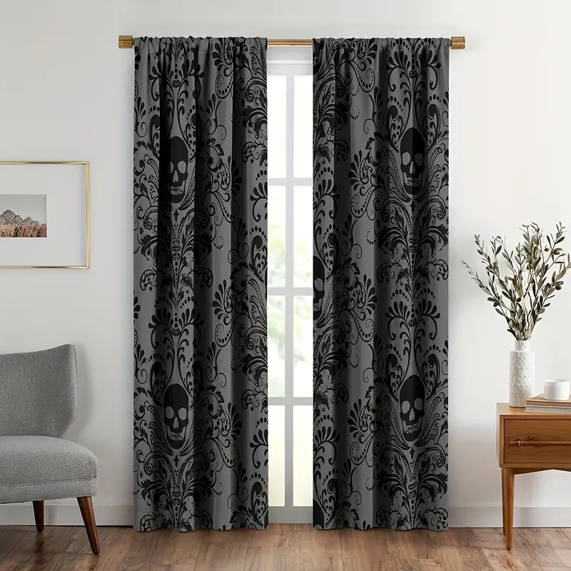 Window Curtains: High Contrast Damask Print, Grommet Top Panels