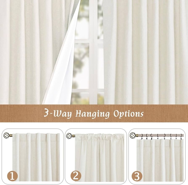 Window Curtains Ivory Cream Back Tab Linen Texture Blackout