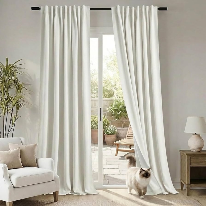 Window Curtains Pinch Pleats Polished Linen Look Neutral Drapes