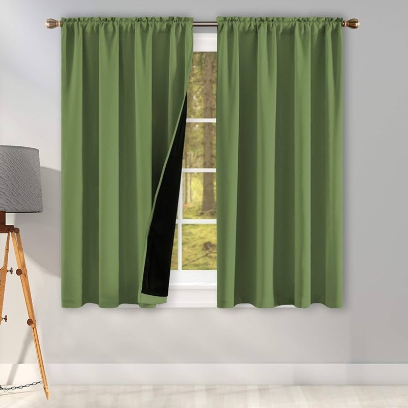 Window Curtains Sage Green Hue Short Rod Pocket Blackout