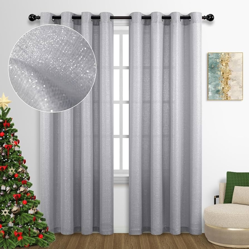 Window Curtains Semi Sheer Shimmer Finish Fine Mesh Silver Grommet