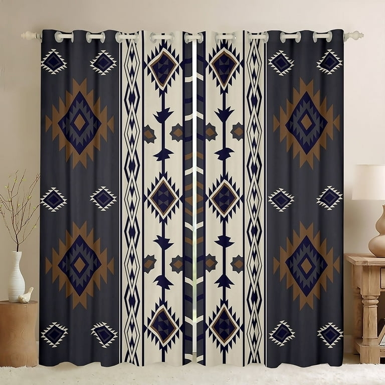 Window Curtains, Tribal Geometric Print, Earthy Palette, Blackout, Rustic Boho