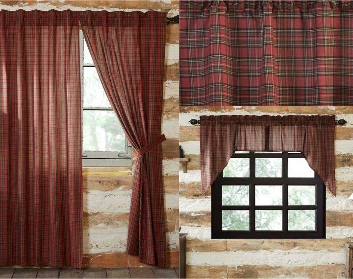 Window Curtains Vibrant Red Black Tartan Plaid Farmhouse Dining
