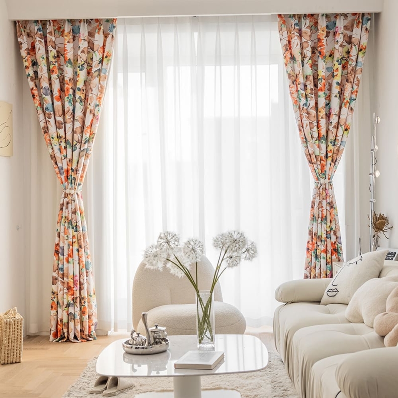Window Curtains Watercolor Painting Style Red Orange Grommet Top Boho Decor