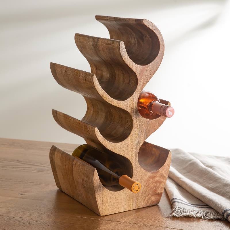Wine Rack Vertical Wall Mounted 6-Bottle Rustic Wood Storage