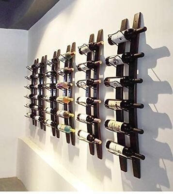 Wine Rack with Barrel Stave Back, Curved Silhouette, Dark Metal Hardware