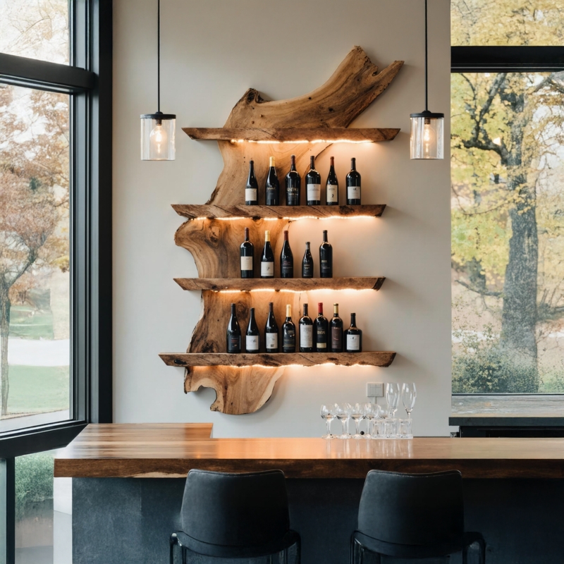 Wine Rack with Circular Bottle Slots, Mid-Century Modern Vertical Layout