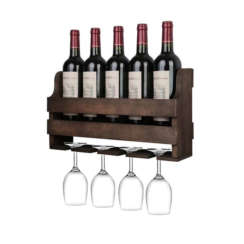 Wine Rack with Two-Tier Design, Metal Guardrail, Matte Wood Finish