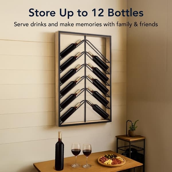 Wine Rack with Wood Metal Combination, Mesh Backing, Vertical Mounting