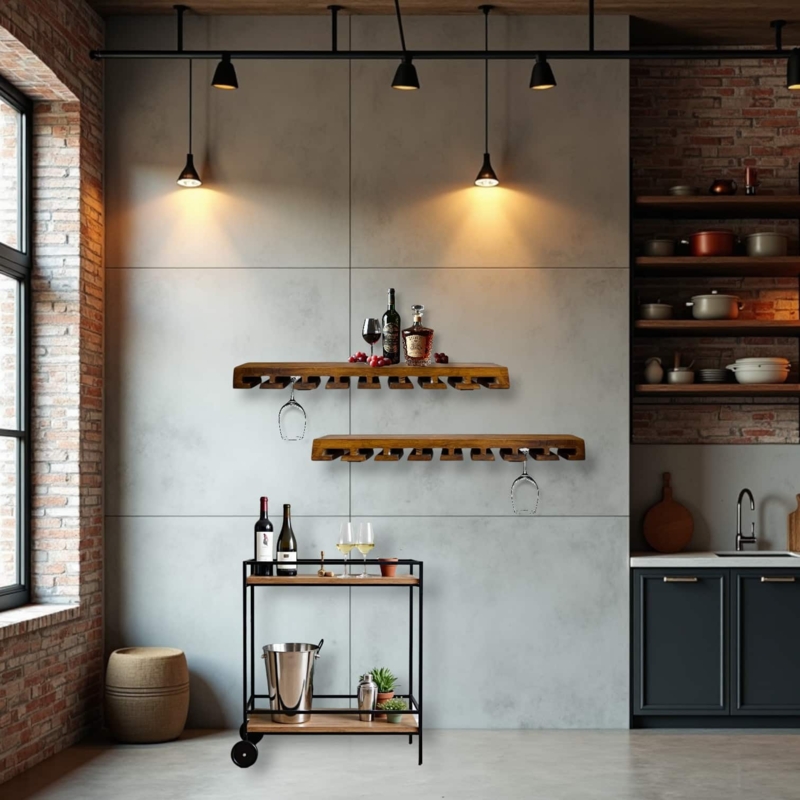 Wine Rack with Zigzag Silhouette, Vertical Wall Mount, Matte Black Finish