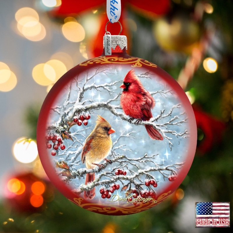 Winter Scene Glass Bauble Decor with Painted Winter Landscape and Tassel