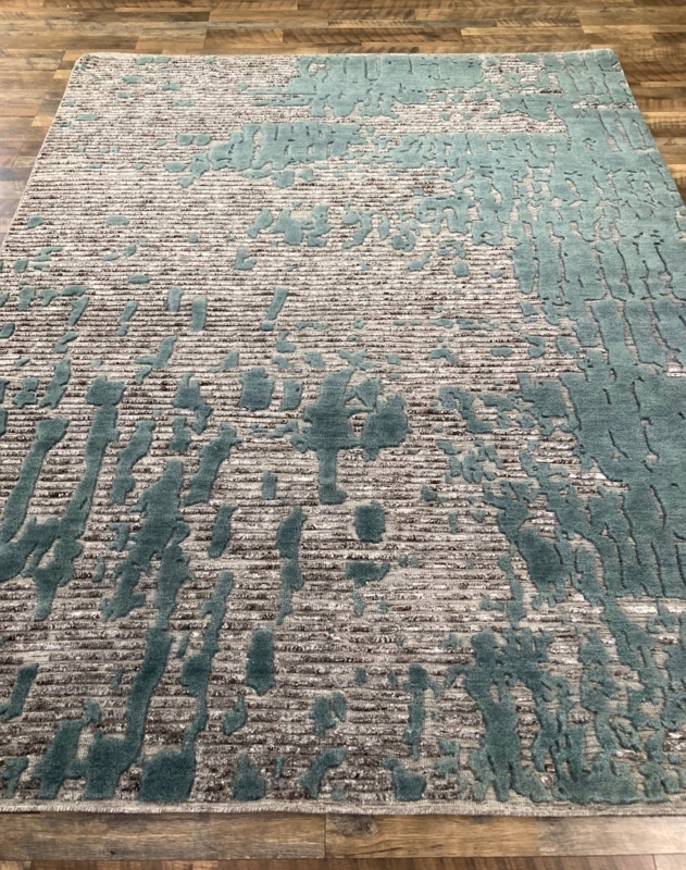 Woven Area Rug Charcoal Sage Green High Low Pile Earthy Texture