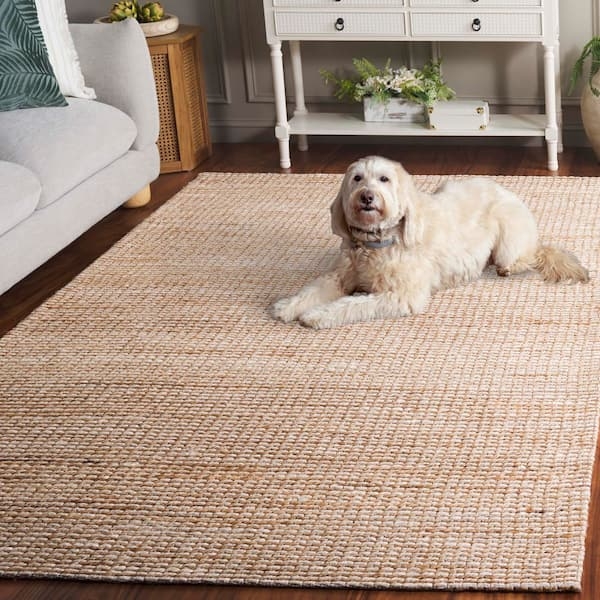 Woven Area Rug: Chunky Texture, Ivory Natural Fibers, Organic Farmhouse