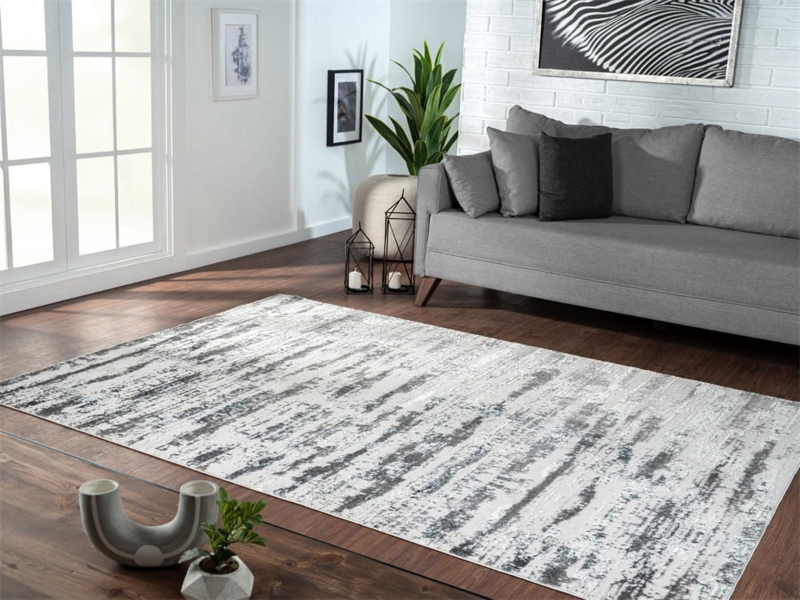 Woven Area Rug Gray Mottled Pattern Low Pile Scandinavian Minimalist