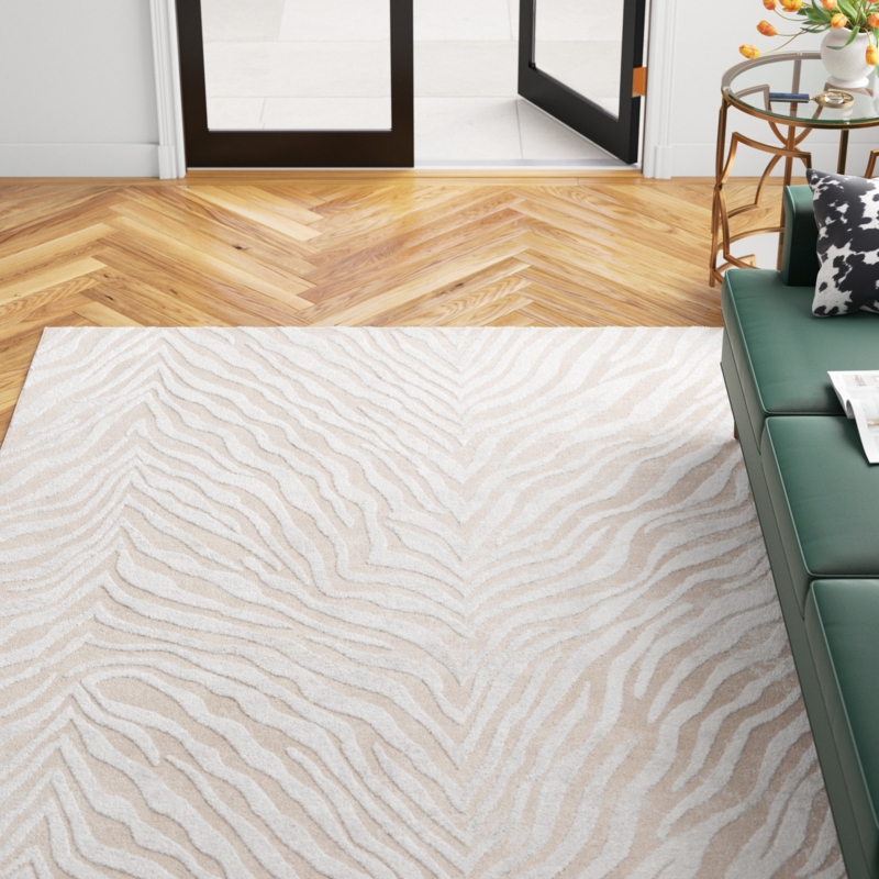 Zebra Pattern Area Rug, Ivory & Beige, Organic Stripes, Modern Glam