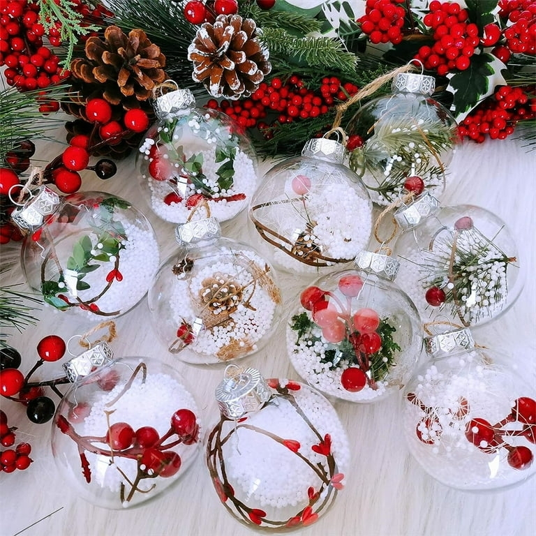 12-Piece Ornament Set of Fillable Clear Spheres with Silver Caps