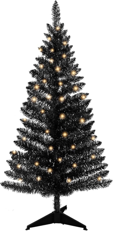 4ft Black Tinsel Artificial Christmas Tree Pre-Lit Gothic Style
