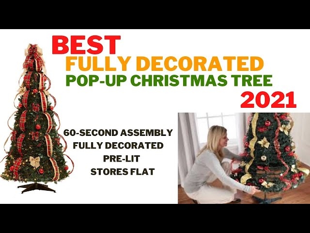 6ft Pop-Up Christmas Tree with Red Plaid and Mesh Ribbon Accents