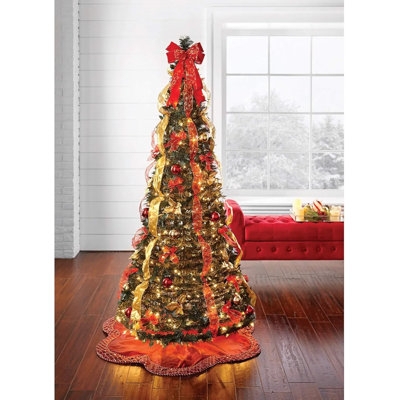 6ft Pre-Lit Pop-Up Christmas Tree Fully Decorated with Red Bows